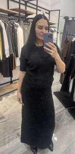 Костюм с юбкой паетка, черный