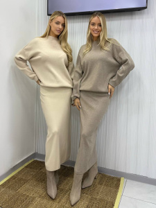 Костюм с юбкой, разноцветный (кофейный)