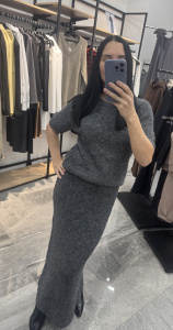 Костюм с юбкой паетка, т. серый