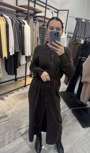 Платье на пуговицах, коричневый