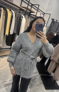 Кардиган с поясом, серый