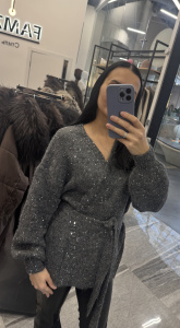 Кардиган с поясом, т. серый