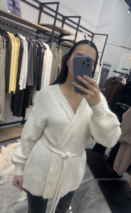 Кардиган с поясом, бежевый