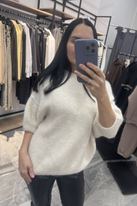 Джемпер паетка короткий рукав, т. бежевый