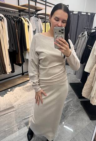 Юбка трикотаж макси, бежевый